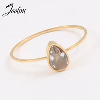 joolim gold finish zirconia water drop stainless steel rings 2021 jewelry