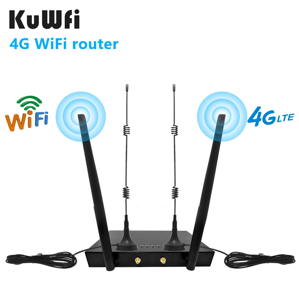 

KuWFi 4G LTE SIM Card WiFi Router 150Mbps CAT4 Industrial Wireless Coverage WAN LAN Port Up to 32 Wifi users 4 External Antennas