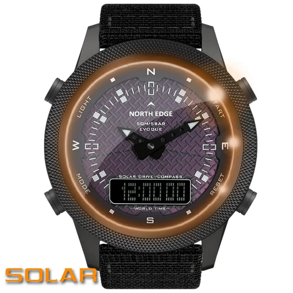 

2021 Men Military Watch 50m Waterproof Wristwatch LED Quartz Clock Sport Watch Male Solar charging Dual Display Analog Digital