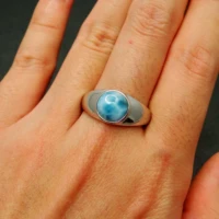 solid 925 sterling silver beautitful blue larimar ring natural larimar women ring for gift