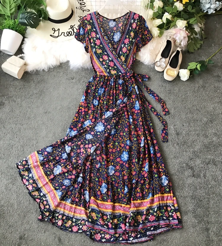 Женское платье с запахом ALPHALMODA пляжное цветочным принтом повседневное длинное в