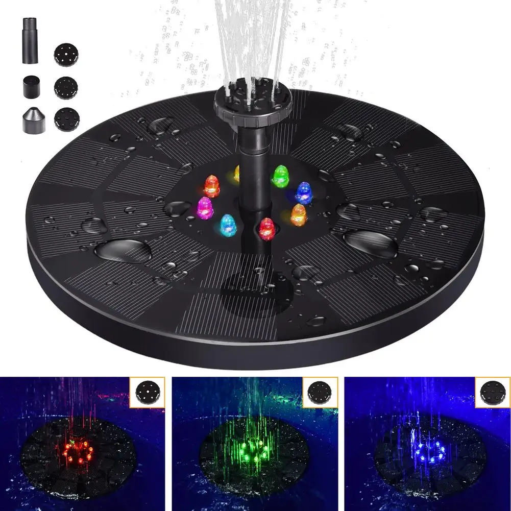 

Solar Fountain Pump 3W Colorful LED Light Floating Solar Power Pump With 8 Water Nozzles For Garden Pond Swimming Pool Decoraion