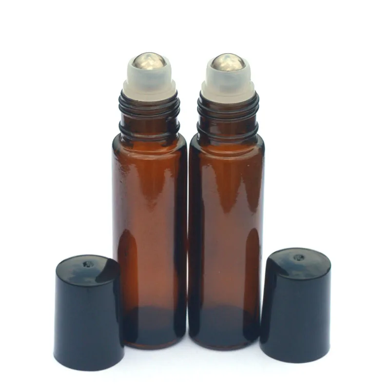 Essential Oil 10ml Amber Roller Glass Vial Perfume Sample Bottle Roll-On Black Plastic Cap Empty Jar 5pcs | Красота и здоровье