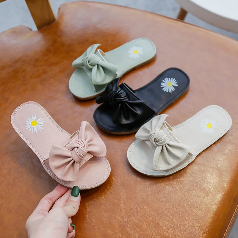 Летние шлёпанцы для девочек с бантиком-бабочкой Повседневная мягкая детская