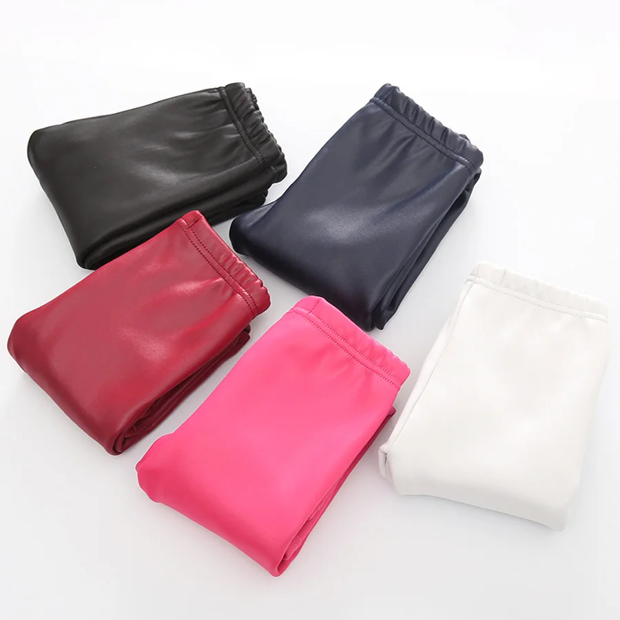 Леггинсы из искусственной кожи для девочек зимние теплые вязаные леггинсы детей