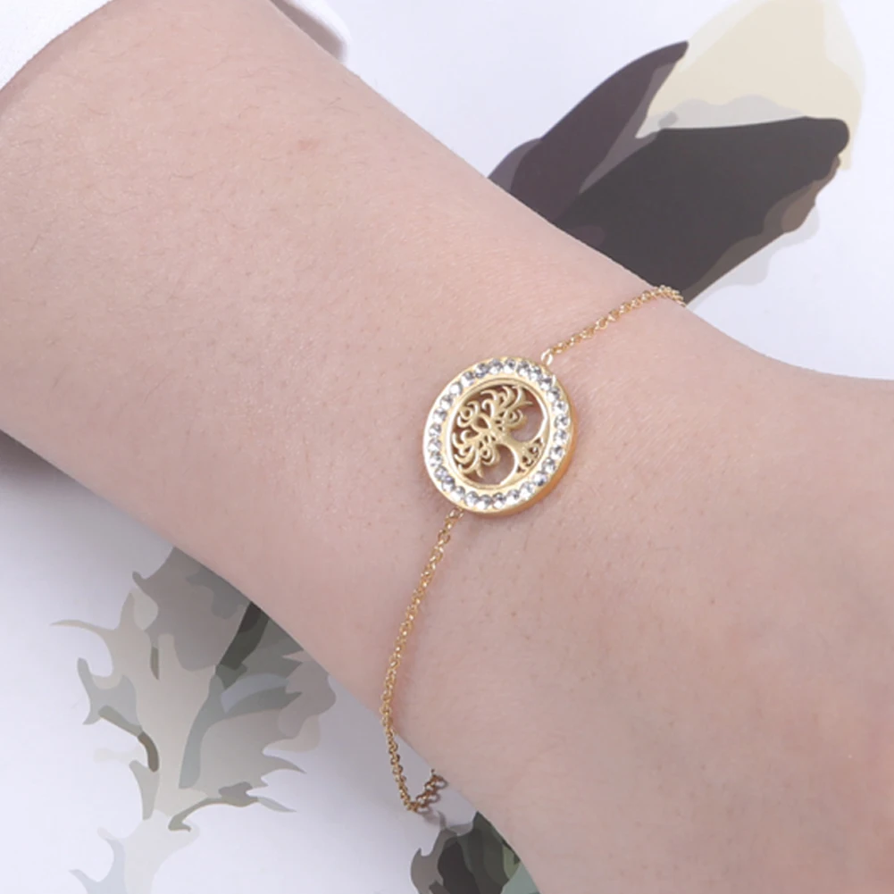 

Pulseira Mujer Moda Clear Crystal Gold Charm Bracelets Bangles For Women Tree of Life Stone Crystal Adjustable Bracelet Jewelry