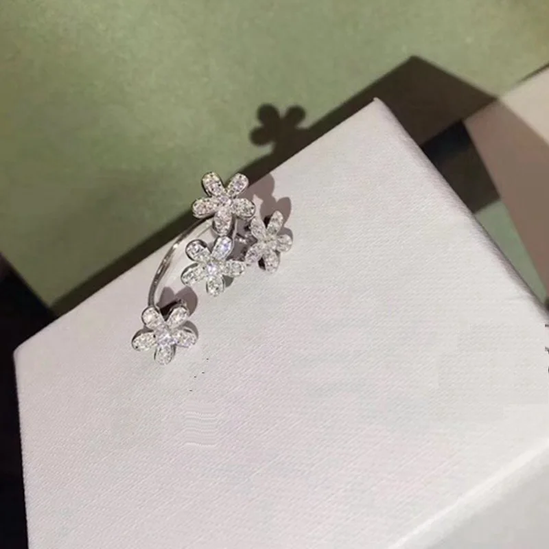 Мой горячий Циркон листок клевера Цветочная манжета женский перстень свадьба все матч Кристалл Циркон 925 Серебро V ювелирные изделия в форме клевера
