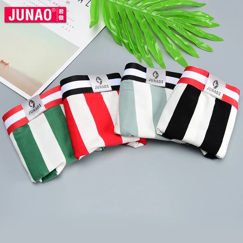 Мужские хлопковые трусы-боксеры в полоску черные дышащие трусы-шорты виде