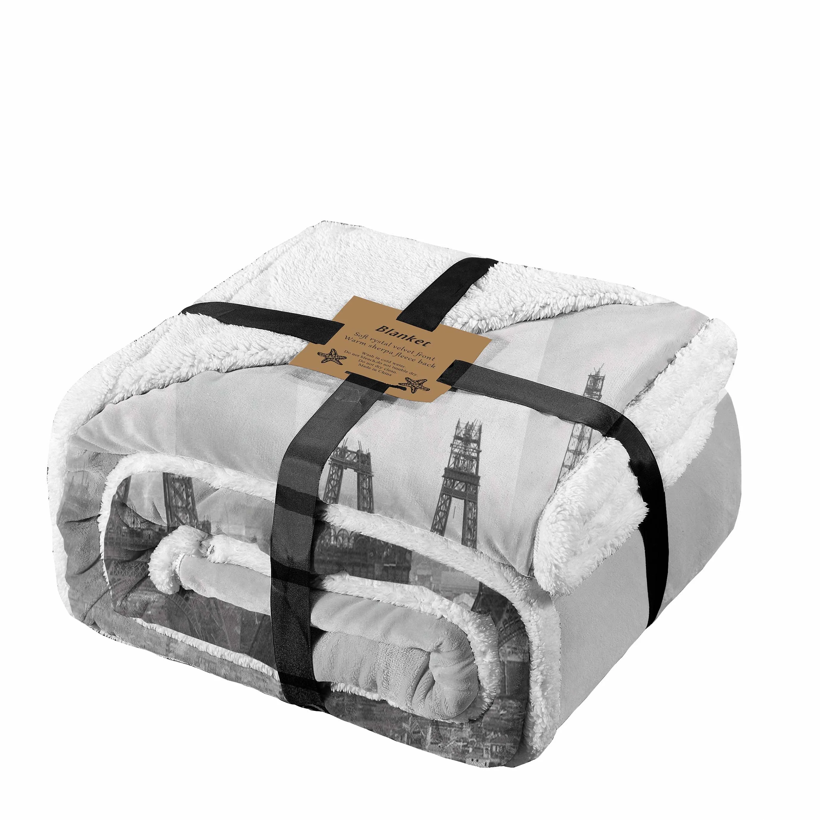 Фланелевое Флисовое одеяло с 3D изображением Эйфелевой башни черно-белое