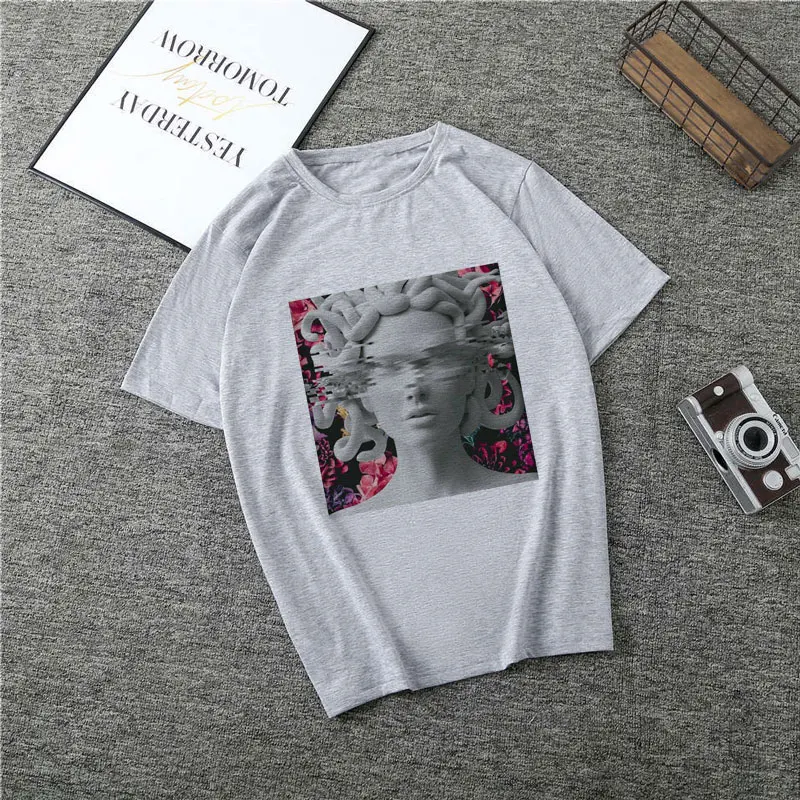 Poleras Mujer De Moda летняя футболка женская с принтом Медуза Vogue Harajuku футболка плюс размер Эстетическая Футболка Camiseta Mujer - Цвет: 3093-Gray