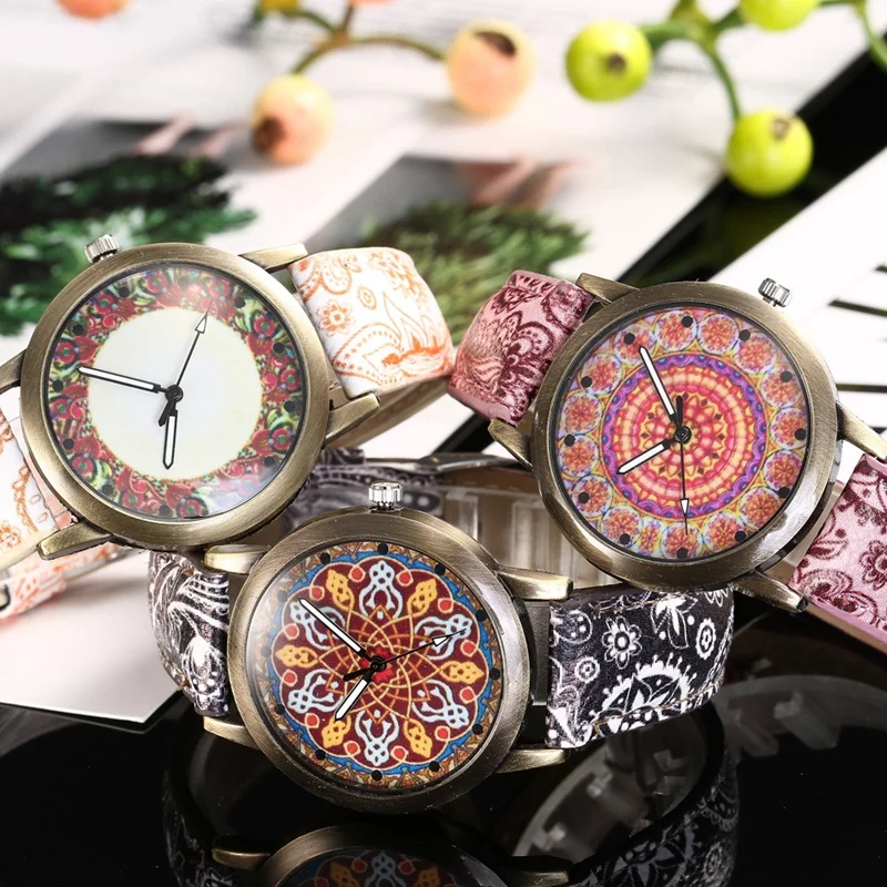 

Printed Ladies Watch Fashion Ribbon Digital Dial Leather Quartz Wrist Watch