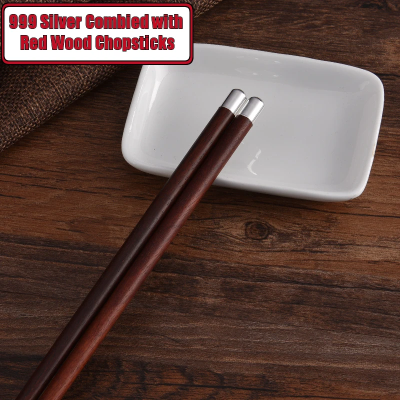 Одна пара оригинальные Нескользящие деревянные палочки для еды из серебра 999