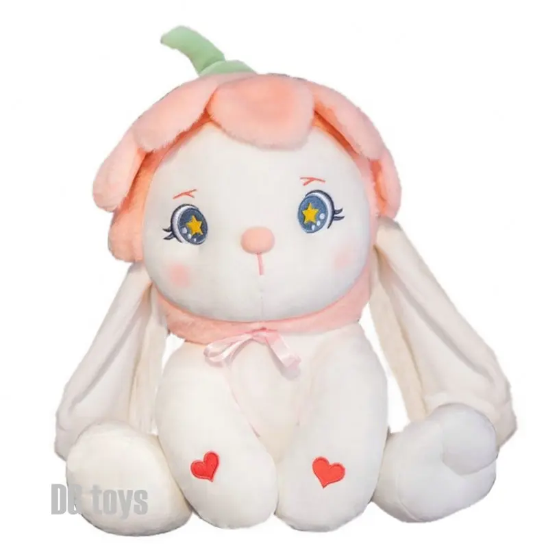 

Peach Petal Flower Shape hat Red Heart Bunny PLushie Stuffed Big Eyes Lolita White Rabbit Plush Toy Cuddly Gift for Girl Birth