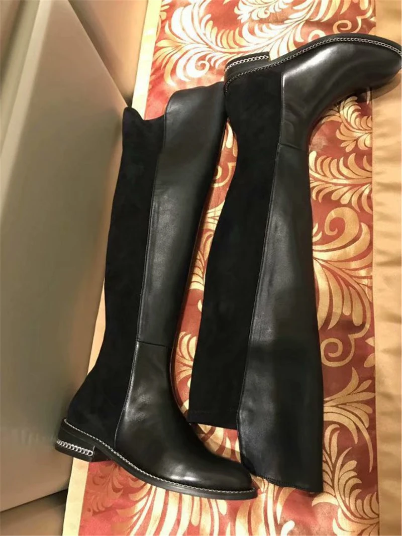 Из натуральной кожи черного цвета из и замши кожаные женские длинные сапоги