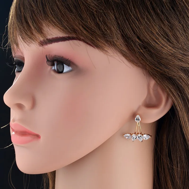 Простые и модные серьги-гвоздики с кристаллами циркония для женщин золотого