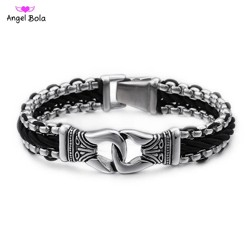 

Stainless Steel Buddha Bracelets & Bangles 220mm Men Leather Bracelets Men Wristband Jewelry 2018 New Gift for Men