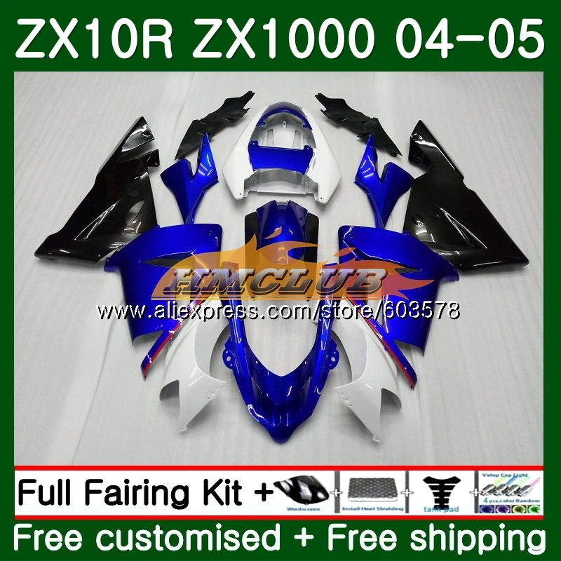 

Комплект корпуса для KAWASAKI ZX 1000 CC ZX 10 R ZX-10R 04 05 белый синий 116CL.22 ZX10R 04 05 ZX1000CC 1000CC ZX 10R 2004 2005 обтекатель