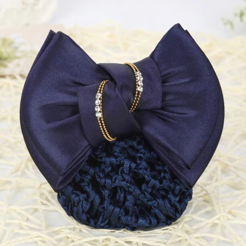 

2021 Women Bow Barrtte Hair Bun Hair Clips Hair Accessorie Cover Snood Net Satin Ribbon Hair Barrette Stewardess Hair Pin