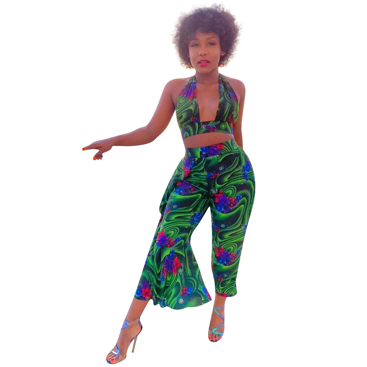 Женские комплекты летний спортивный костюм укороченный топ с лямкой на шее +