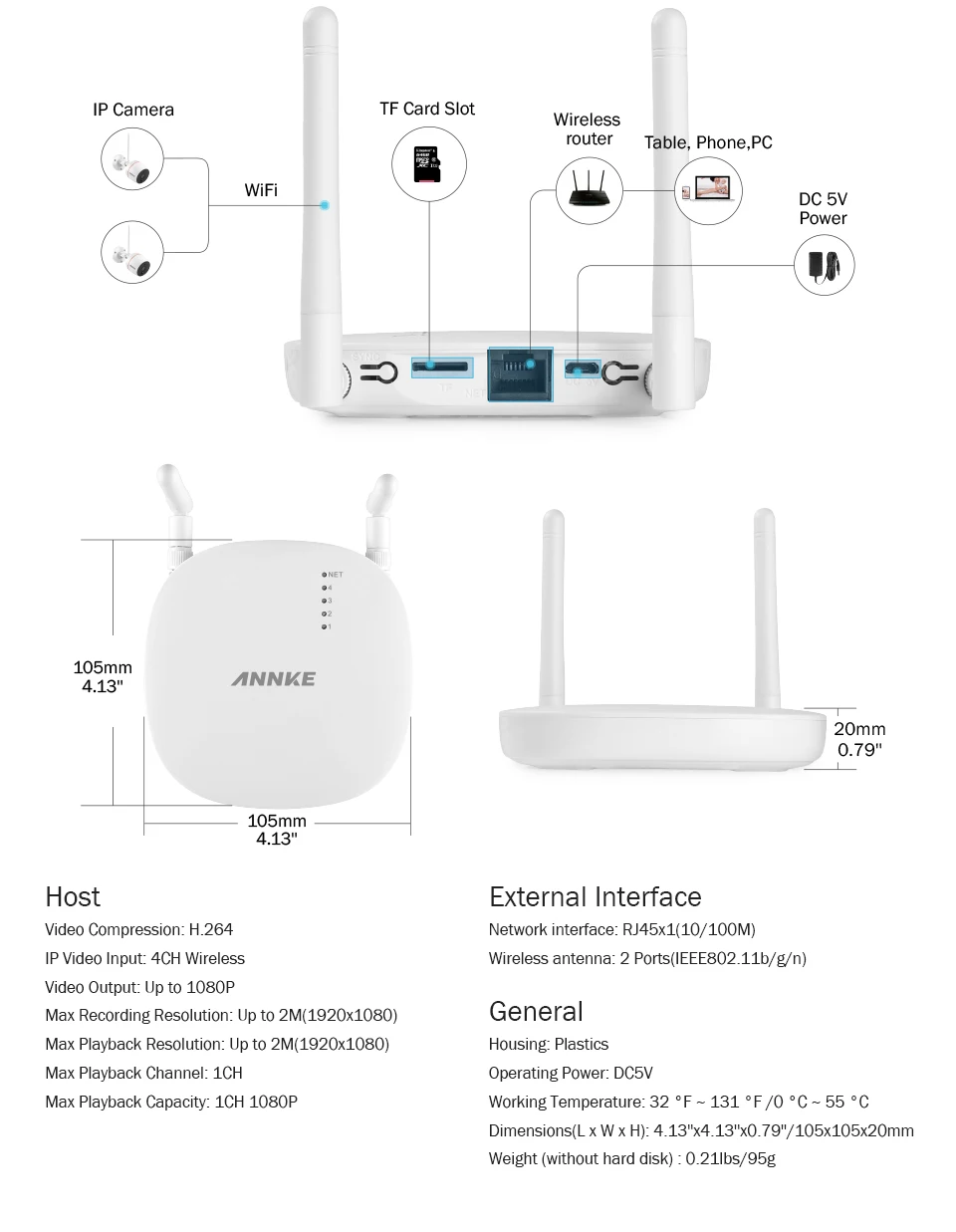 ANNKE RU 4CH 1080P Беспроводная CCTV камера система Wi-Fi мини NVR комплект видеонаблюдения беспроводная IP Камера PIR SD карта Запись