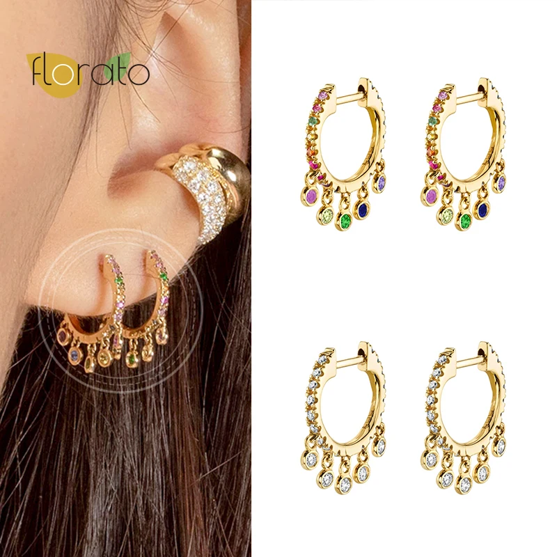 

925 Sterling Silver Hoop Earrings For Women Luxury Zircon Circle Round Tassel Earrings Fashion Earrings Jewelry Pendientes