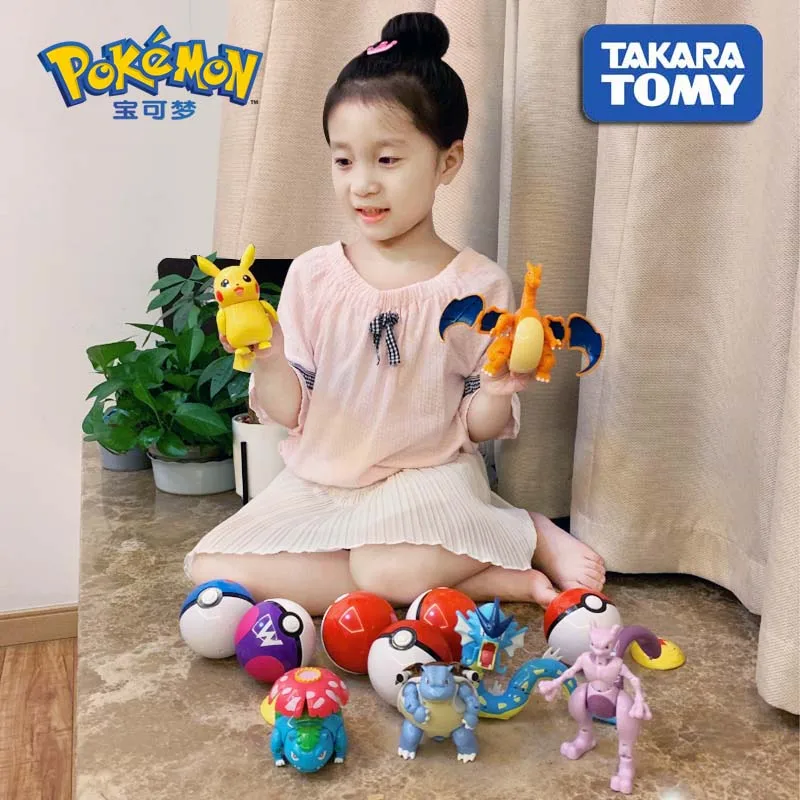 100% Оригинальный TAKARA TOMY Покемон Пикачу тыкать деформация мяч фигурки героев Mewtwo