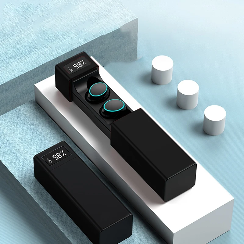 

HiFi Bluetooth 5.0 Headset IPX7 Sweatproof with Display Wireless Binaural Press Charging Room Earbud Headphones