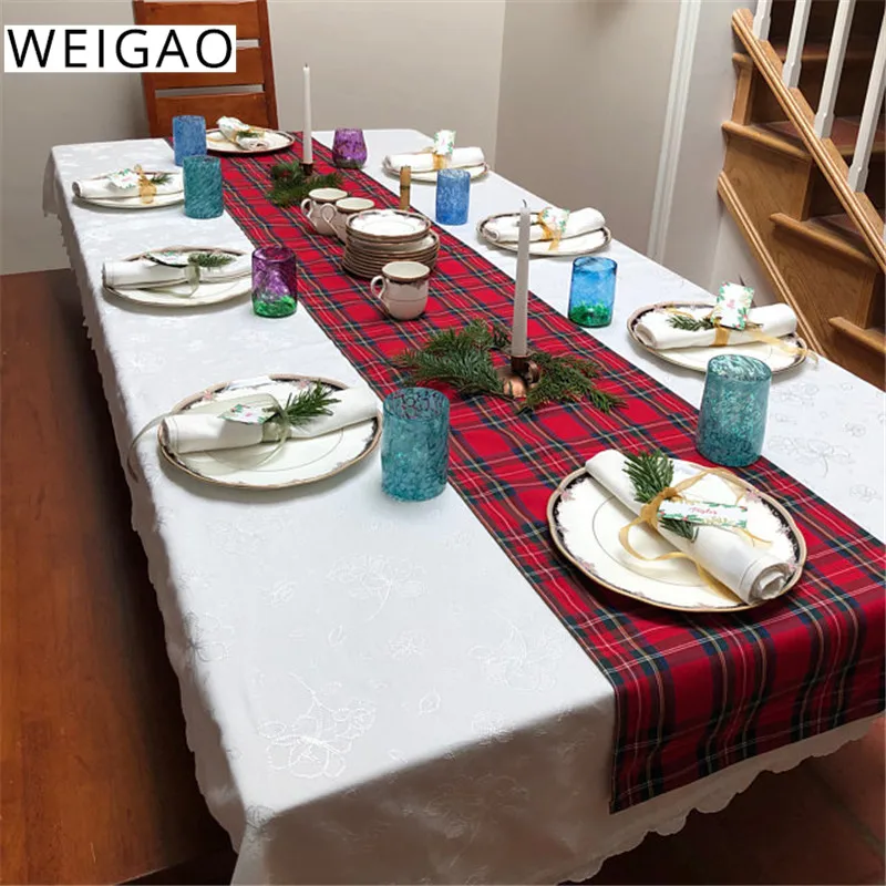 WEIGAO 1 шт. рождественские настольные украшения скатерти в красно-черную клетку скатерть Мешковина на Рождество вечерние разноцветное украшение для дома