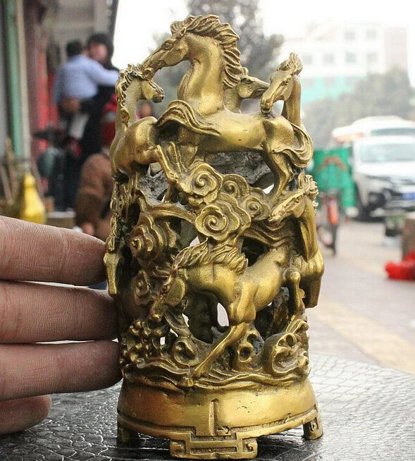 918 + народный китайский фэншуй латунная статуя лошади животных кисточки горшок