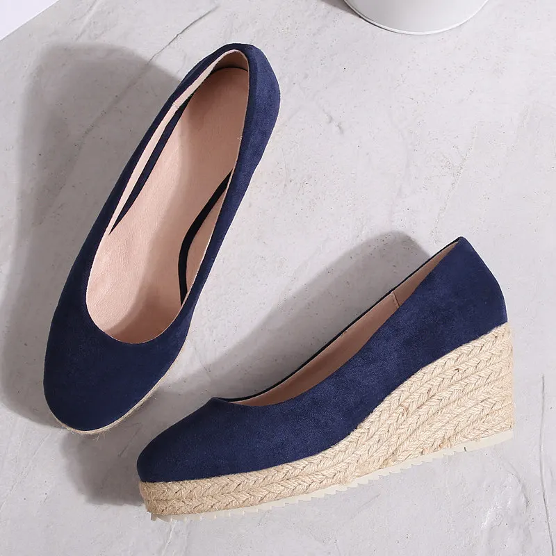 

2021 Suede Wedge Single Shoes Women's Shallow Mouth Espadrilles Spring and Autumn New Sandals High Heels