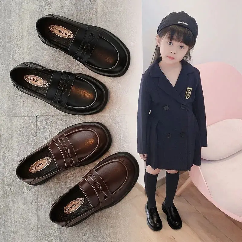 

Soft Bottom Children Leather Casual Shoes Wearable Girls Slip on Casual Shoes for Kids Black Kids Girls Walking Sneakers