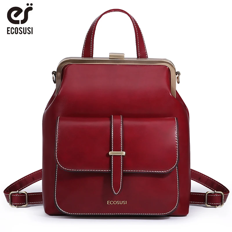 ECOSUSI 10.6 Inch Backpack Women Bags PU Leather Bucket Shoulder Bag Retro Travel Handbag Vintage Brand 2019 | Багаж и сумки