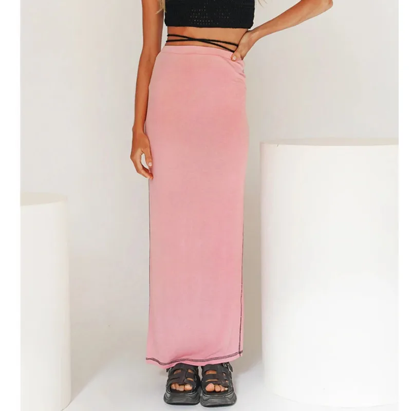 

2021 Ladies Casual Close-fitting Long Skirt Pink Style Dresses Length Pattern Type Age Fabric Type Decoration Silhouette Gender