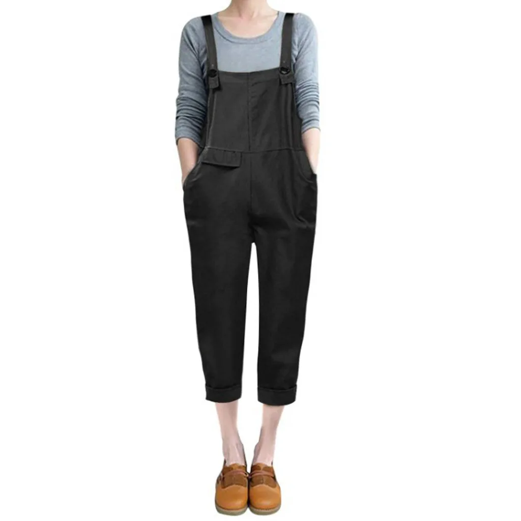 Women Jumpsuit 2020 Cotton Hemp Long Trousers Pocket Button Strappy Bodysuit Casual Backless Wide Leg Overall Romper #73 | Женская