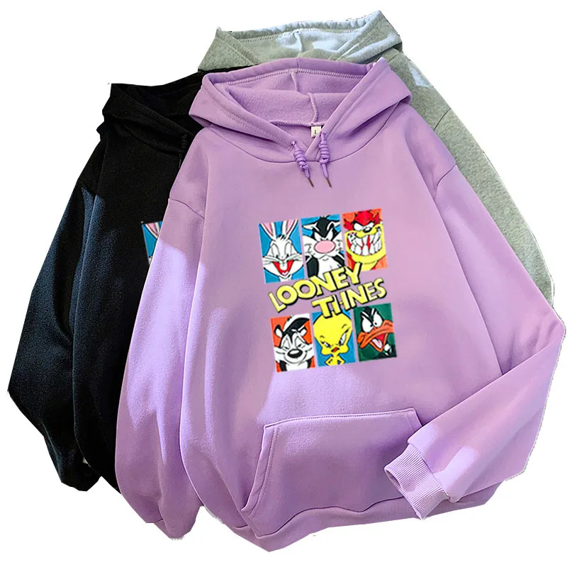

Autumn and winter new candy color sweatshirt cartoon anime six-square grid LOONEY THNES printed hoodie