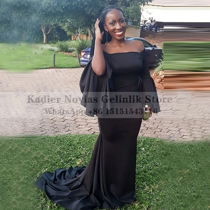 

Long Sleeves Mermaid Prom Dresses 2021 African Black Girls Satin Evening Gown Vestido De Fiesta