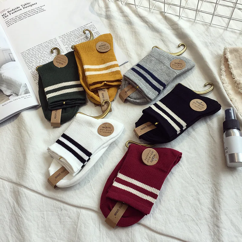 Забавные милые хлопковые свободные полосатые носки для девочек средней школы в