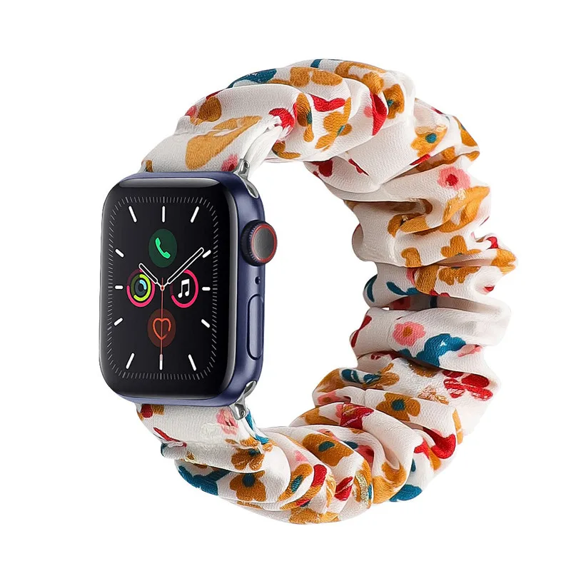 

Ремешок Scrunchies тканевый для Apple Watch 7 6 SE, браслет с рисунком для iWatch Series SE 6 5, 45 мм 41 мм 44 мм 40 мм 42 мм 38 мм