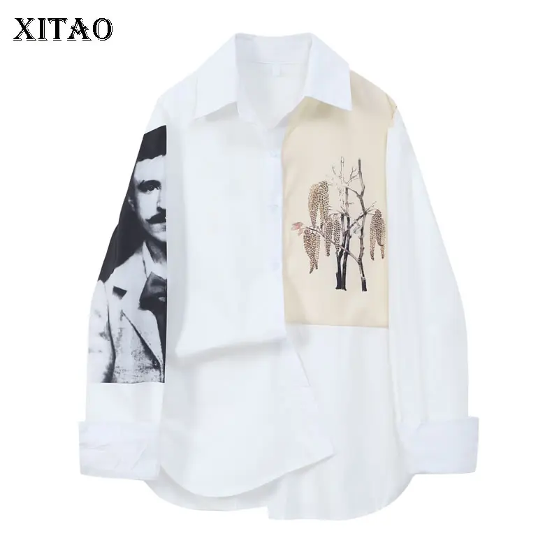 

Женская короткая рубашка с принтом XITAO, повседневная универсальная Свободная рубашка контрастных цветов с отложным воротником, ZY5332, весна-о...