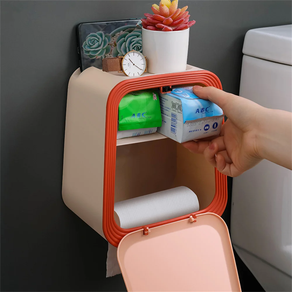 

Wall Mounted Toilet Paper Holder Double Layer Waterproof Tissue Case Pumping Paper Tray Container Bathroom Sundries Storage Box