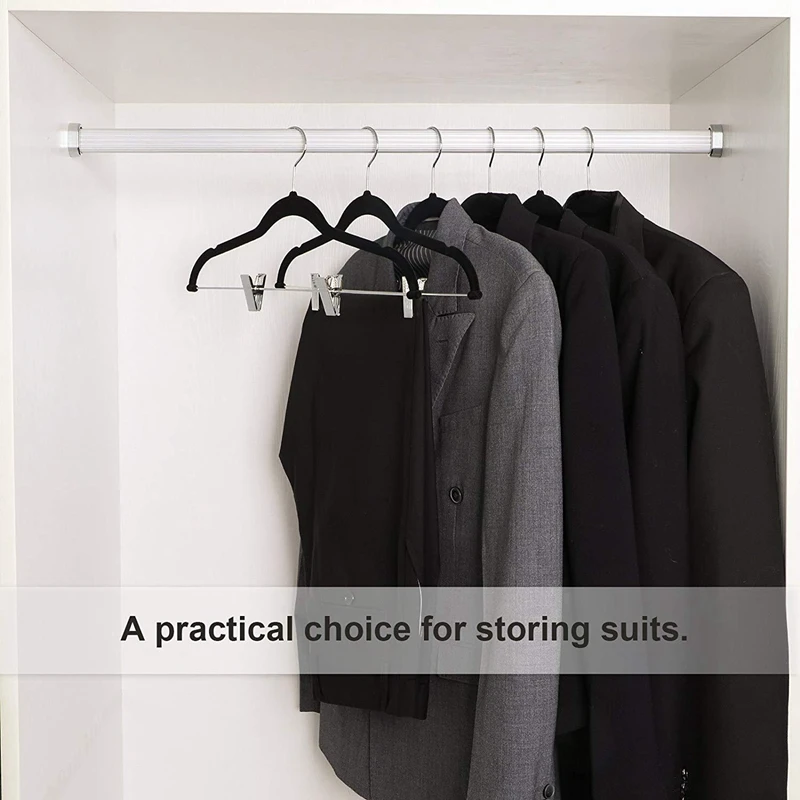 

12 Pcs Adult Pants Rack Flocking Hanger with Clip Non-Slip Clothing Store Shelf Drying Rack Plastic Hanger
