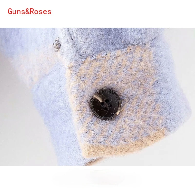 

Za Woman 2021 Fashion Overshirts Oversized Checked Woolen Jacket Coat Vintage Pocket Asymmetric Chic Tops Women's Coat