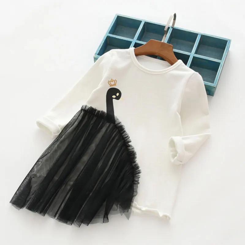 

Melario/Весенняя детская одежда; Футболки; Осенняя детская сетчатая одежда с длинными рукавами и рисунком лебедя; Рубашки для девочек; Одежда; Д...