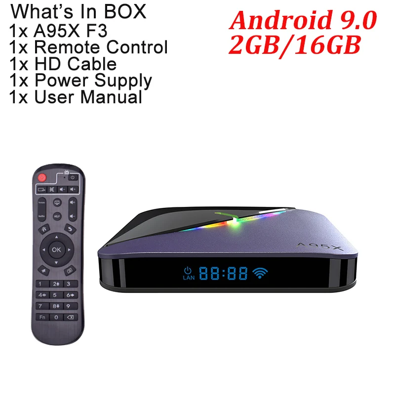 2GB 16GB A95X F3 RGB светильник ТВ приставка Android 9,0 Amlogic S905X3 4 Гб 64 Гб Смарт ТВ приставка Flex 8 к H.265 двойной wifi Netflix медиаплеер - Color: 2GB 16GB
