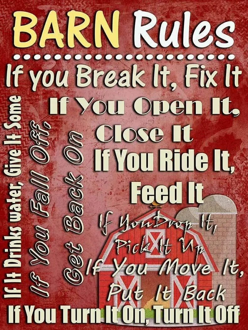 

Rustic Style Barn Rules Country Farm Metal Sign 8x12 Inches Tin Sign