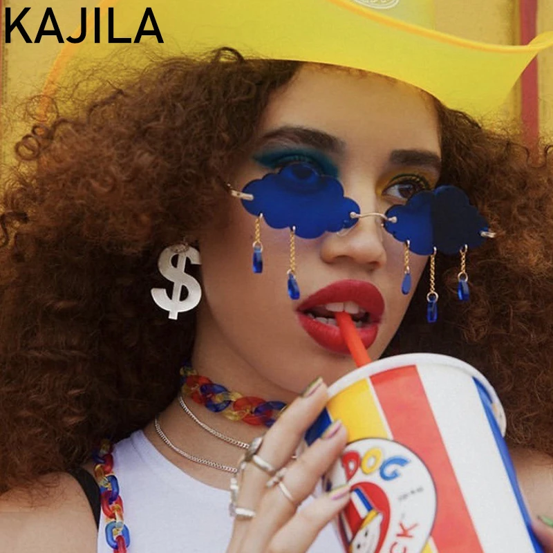 

Clouds Tassel Rimless Sunglasses Women 2022 Fashion Brand Designer Frameless Vintage Steampunk Ladies Sun Glasses Punk Shades