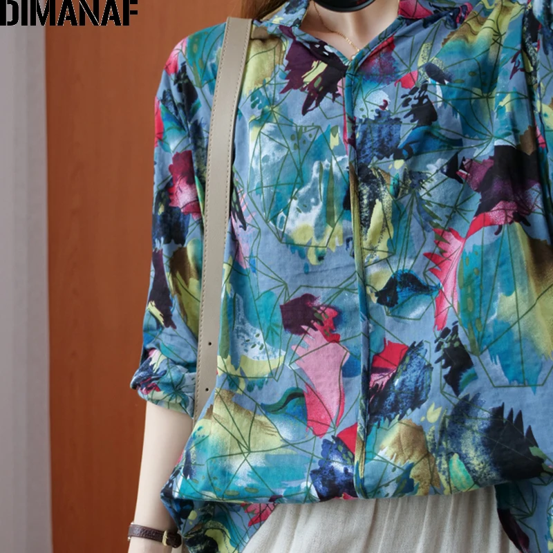 

DIMANAF Plus Size Women Blouse Shirts Clothing Fashion Print Lady Tops Tunic Cotton Thin Casual Loose Long Sleeve Shirt Cardigan