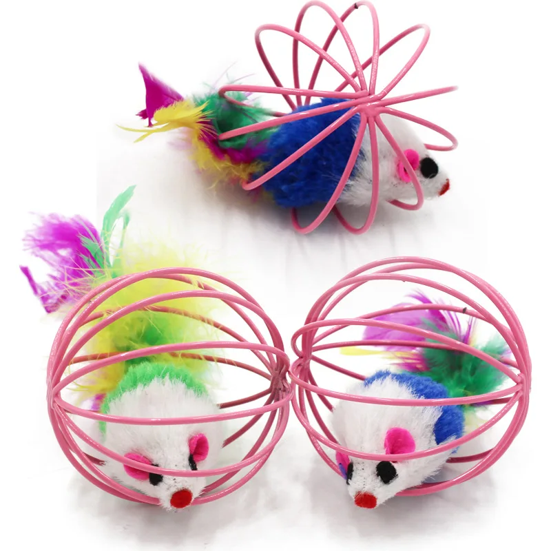 Кошачья интерактивная игрушка шар перо палочка с маленькой мышкой клетка