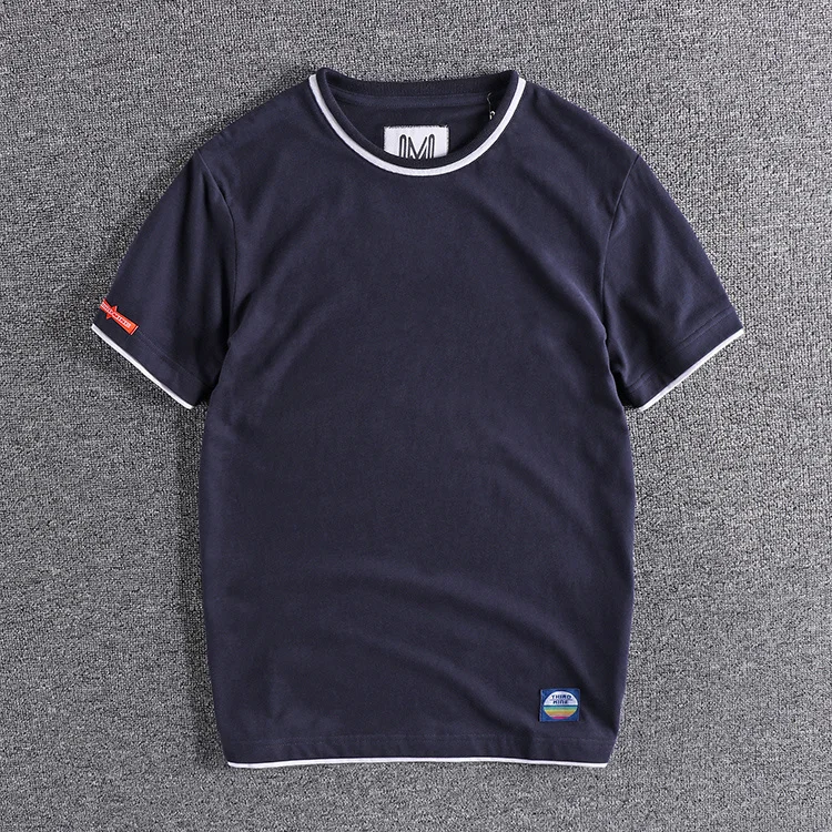 

Футболка мужская с коротким рукавом и круглым вырезом, модная универсальная Удобная футболка с контрастными цветами, лето 3300