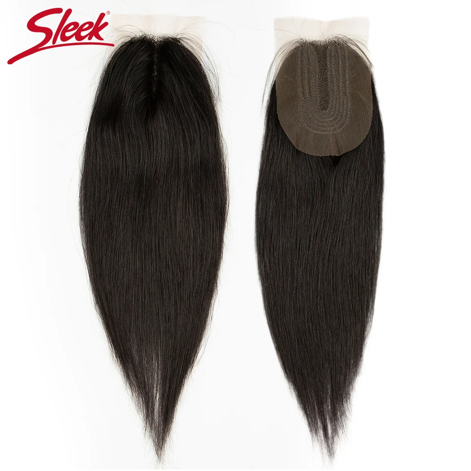 Sleek Brazilian Straight Hair Bundles With Closure Natural Color Weave Remy Human 3 2x4 Lace | Шиньоны и парики